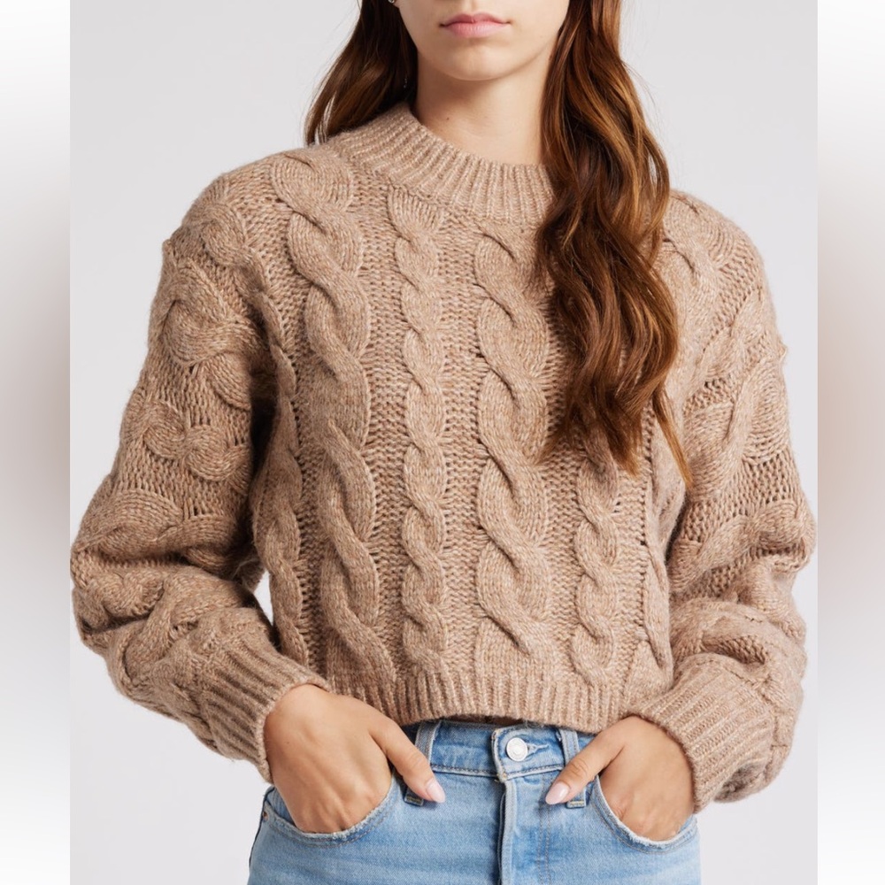 NWOT All in Favor Cable Knit Sweater in Tan